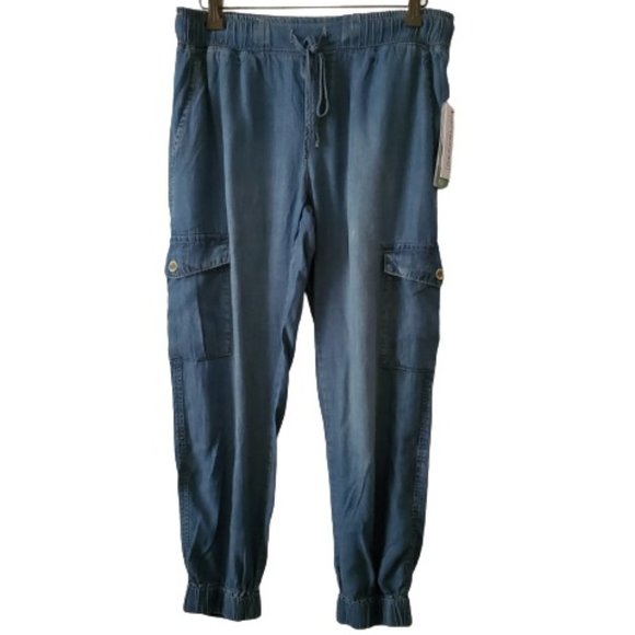 For The Republic Denim Pants - For The Republic Denim Tencel Lyocell Blue Denim Cargo Jogger Pants Sz Small NWT